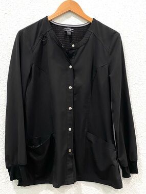 Elle Scrub Jacket Women’s Medium Black EL300 Medical Snaps Nurse Uniform Work